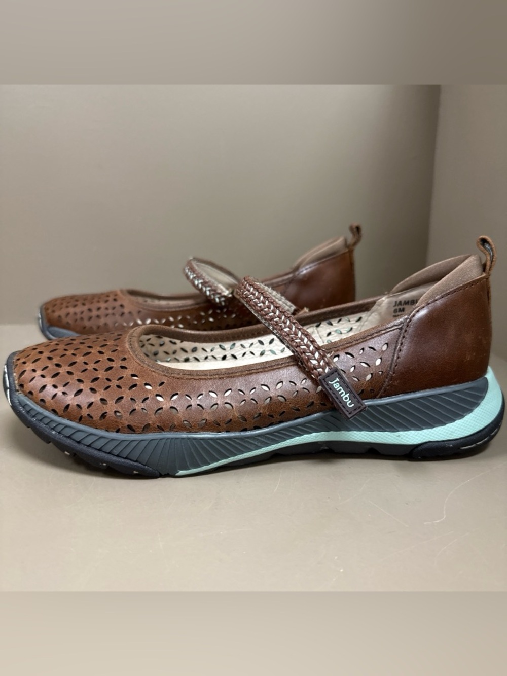 Jambu “Bailey” Brown Perforated Mary Jane Comfort Flats Boho Cottagecore Garden